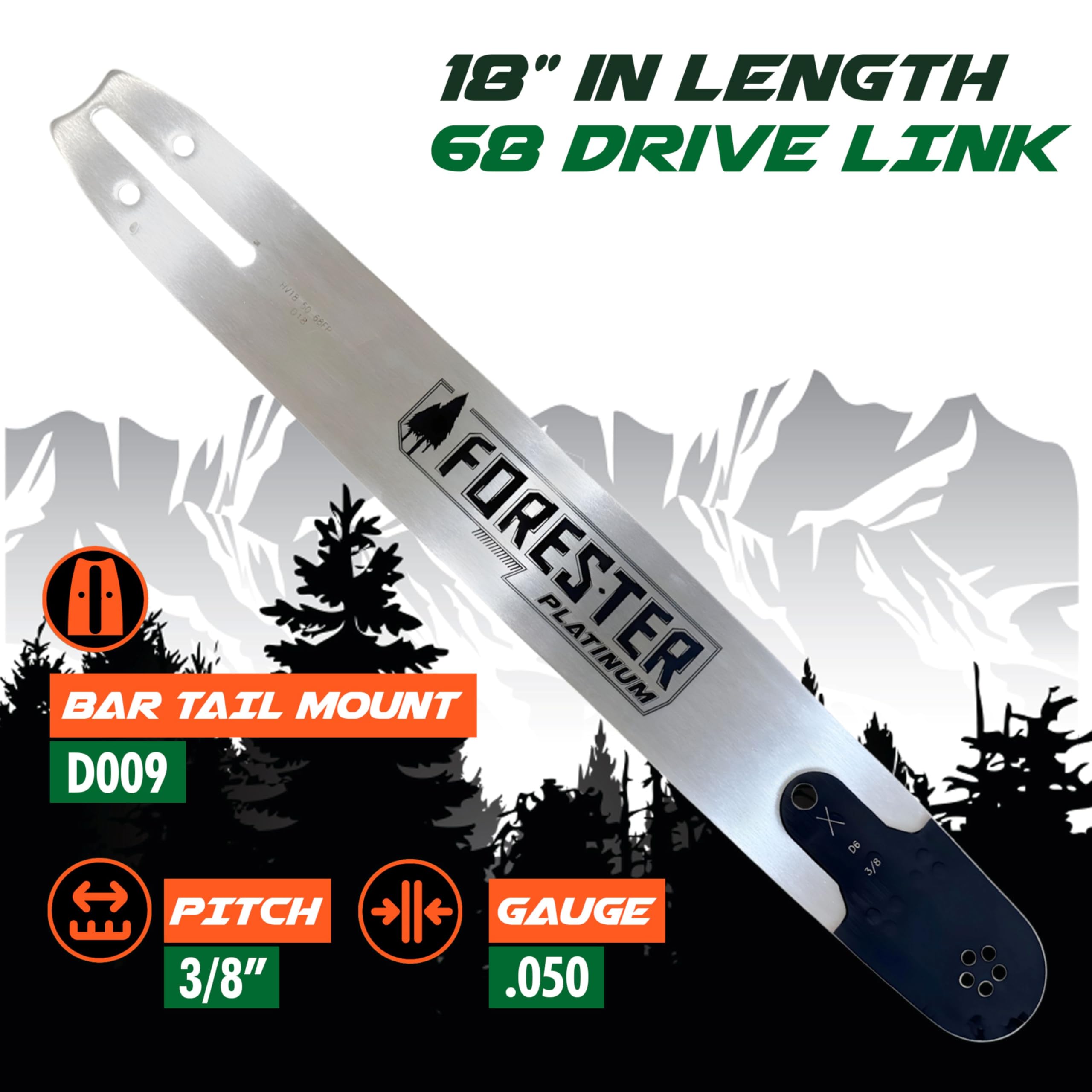 FORESTER 18” Platinum Replacement Chainsaw Guide Bar - 18in Length